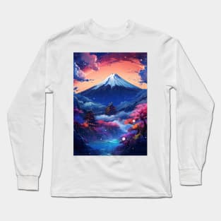 Japanese Landscape Mount Fuji Cherry Blossom Cyberpunk Long Sleeve T-Shirt